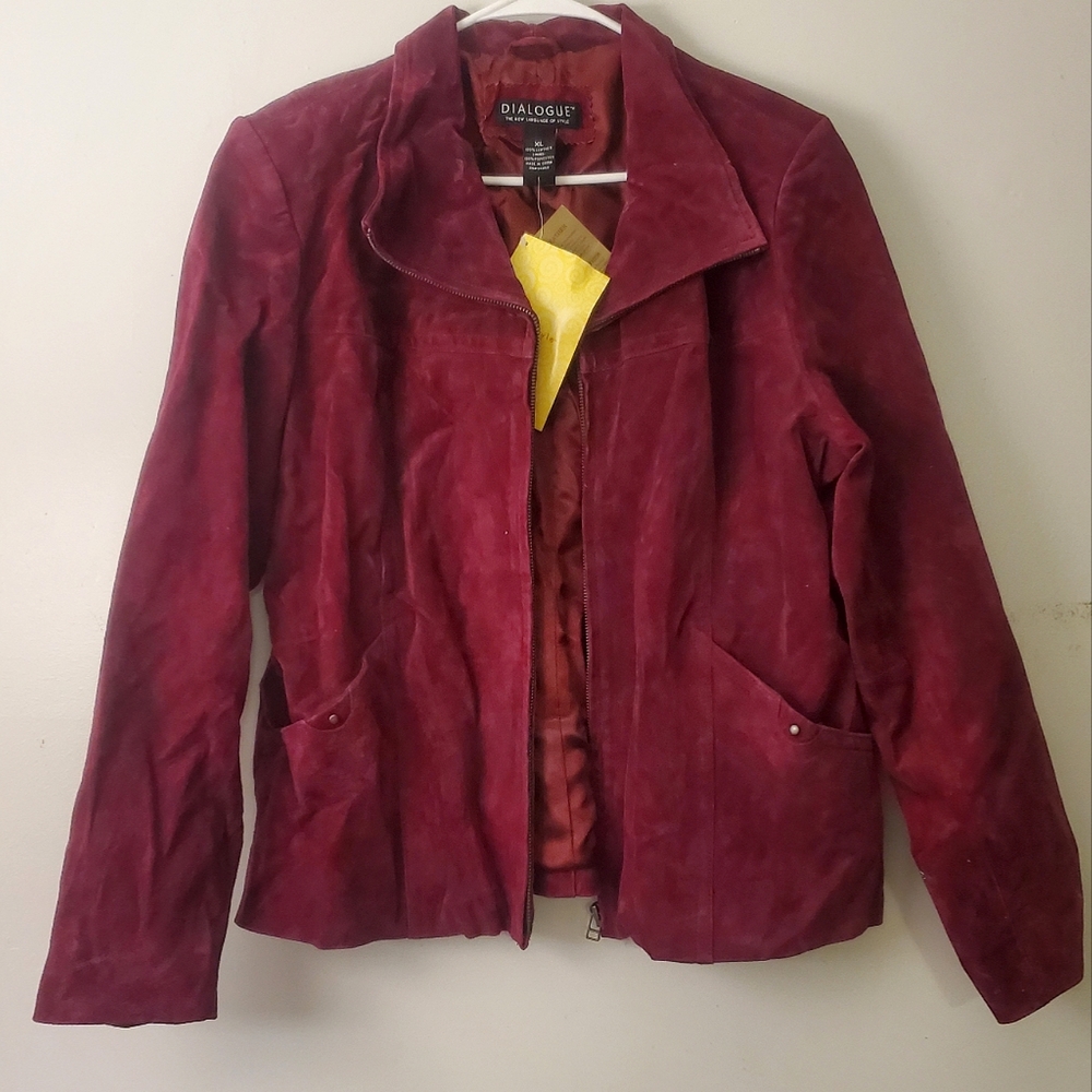 RARE NWT VTG BURGUNDY Dialogue Womens Jacket 100% Suede Leather sz 1X